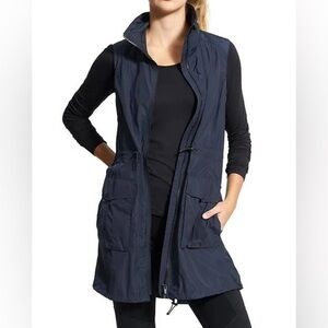 Athleta City Slicker Sleeveless Full Zip Stand Collar Vest Jacket Navy XS